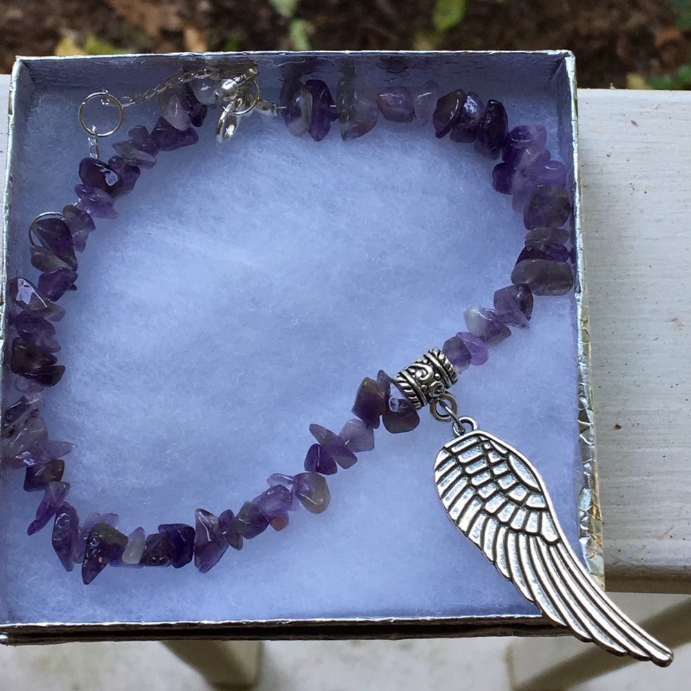 Purple Amethyst Angel Wing Ankle Bracelet
